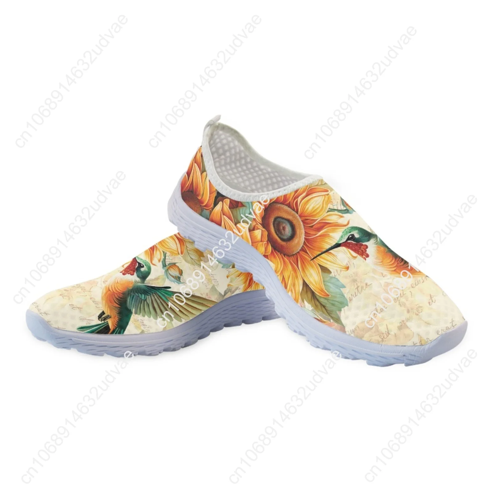 Hummingbird Comfortable Breathable Slip On Shoes For Women Sunflower Print Loafers Bird Design Flats Zapatos Mujer