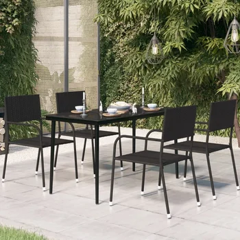 Tavolo da giardino nero 140x70x74 cm in acciaio e vetro Tavolo da giardino per esterni Tavolo da picnic Decorazione di mobili da esterno 1