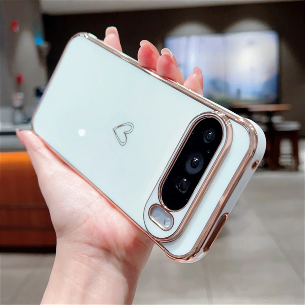 Glossy Love Heart Luxury Shockproof Phone Case with Solid Camera Bumper Protection