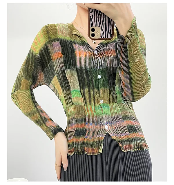 Chemise plissée imprimée à la mode pour femmes, manches longues, ample, haut décontracté, adapté à un usage quotidien, vacances, nouveaux vêtements de printemps 2026 1