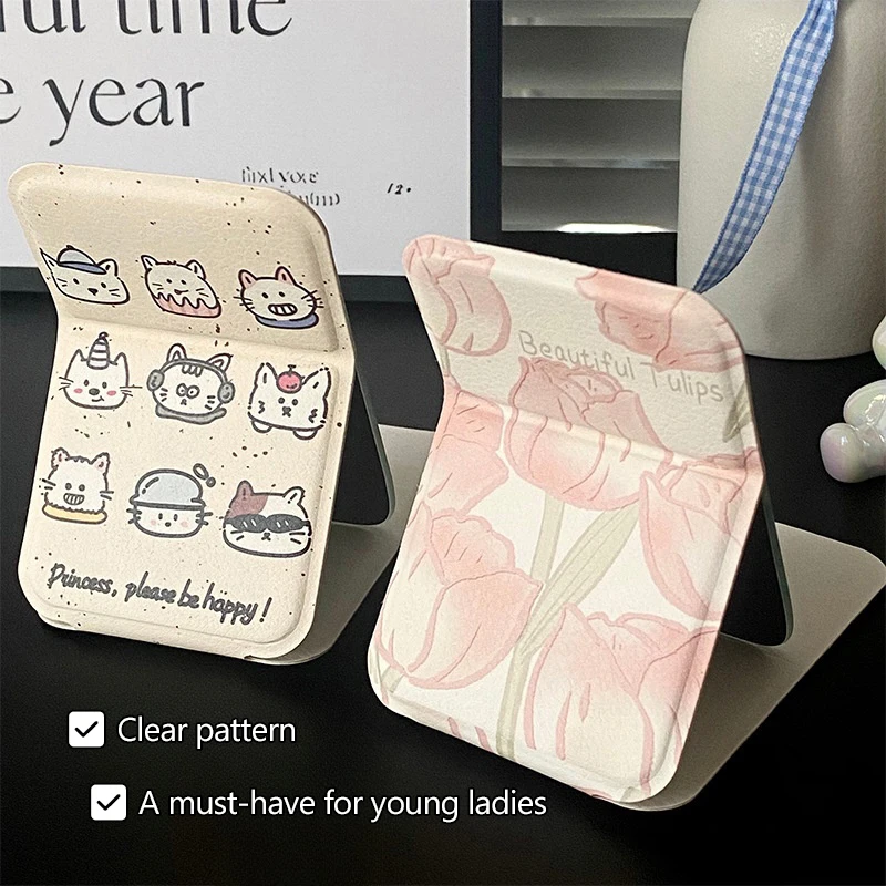 단색 PU 가죽 심플 데스크탑 메이크업 거울 휴대용 핸드헬드 메이크업 거울 접이식 학생용 컴팩트 귀여운 포켓 거울