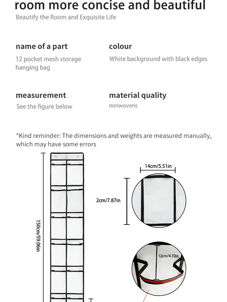 Description Picture 4 of item12 Compartments Behind The Door Shoe Storage Hanging Bag Mesh Pocket Slippers Organizing Non-woven Storage Bag G588