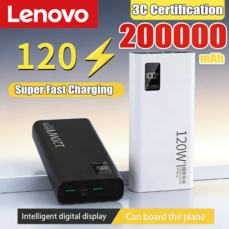 Lenovo 120W Power Bank 500000mAh High Capacity Fast Charging Powerbank Portable Battery Charger For iPhone Samsung Xiaomi Hot