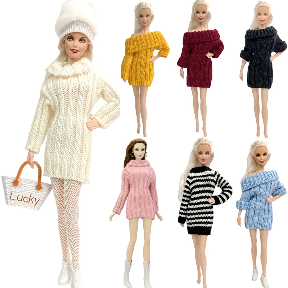 nk1 set doll dress fashion uniforms cool winter clothing super model coat clothes for barbie doll accessories girl gift toys jj NK  Fashion Sweater Model Coat  Daily Dress Hat Shoe Stocking Casual Clothes  For Barbie Doll Accessories 1/6 Doll DIY Toys JJ