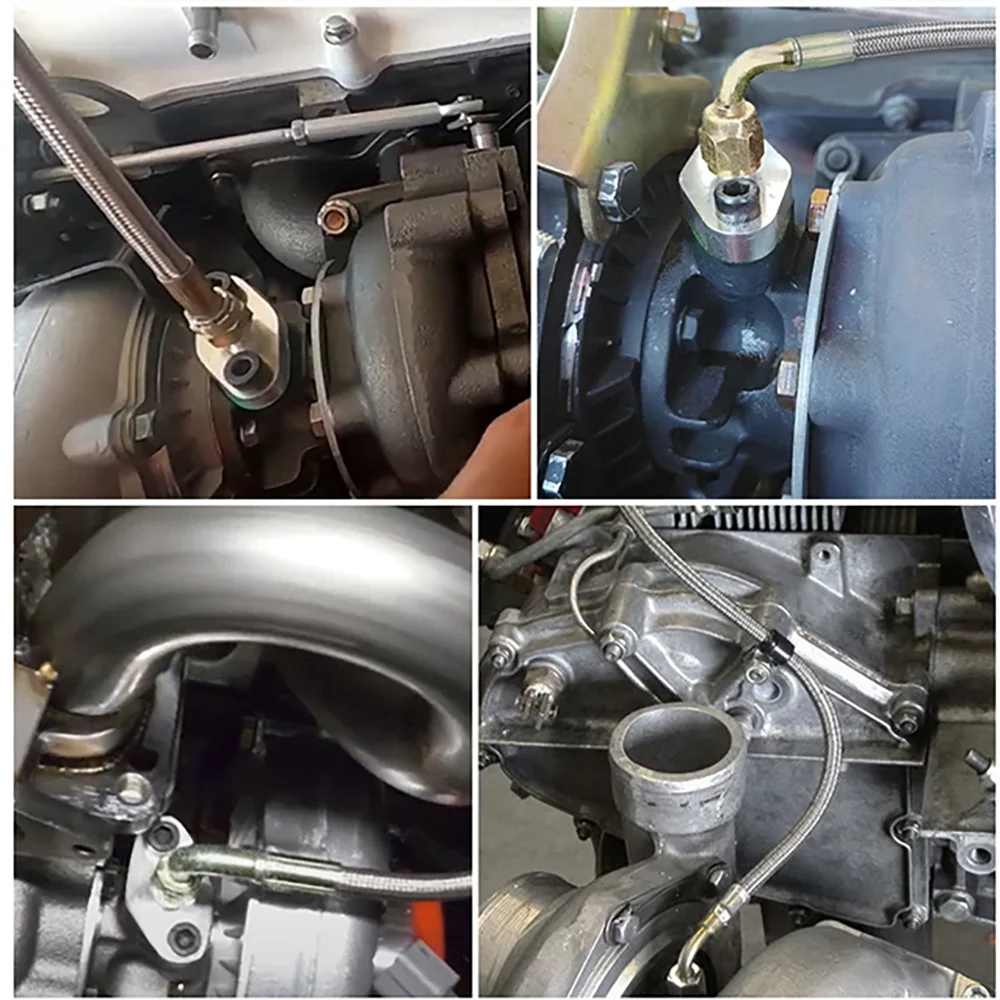 Turbocharger Aluminum Turbo Oil Feed Line Inlet Hose Feed Line for T3 T4 T7 GT32 GT40 GT42 GT4294R GT4202R Oil Drain Kit