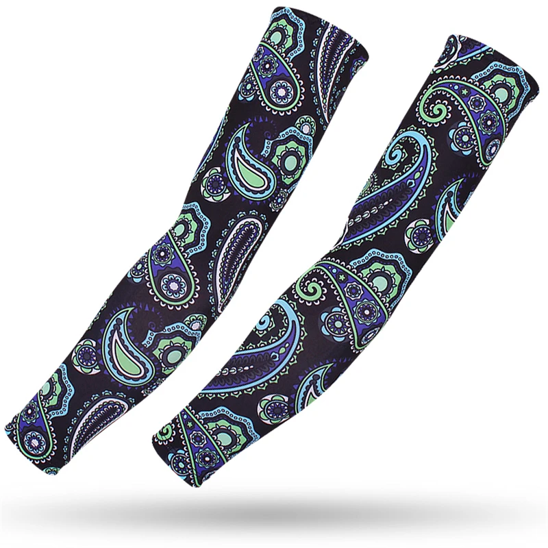 Arm Sleeves Sports 2PCS Men Women Paisley Cycling Arm Warmer Tattoo Summer Running Basketball UV Protection Ice Fabric sun protection arm sleeves cooling arm sleeves