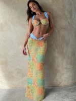 Weird Puss Summer Vacation 2 Piece Set Women Colorful Print Bra Tops+High-Waist Hollow Maxi Skirts Matching Midnight Clubwear - Image 3