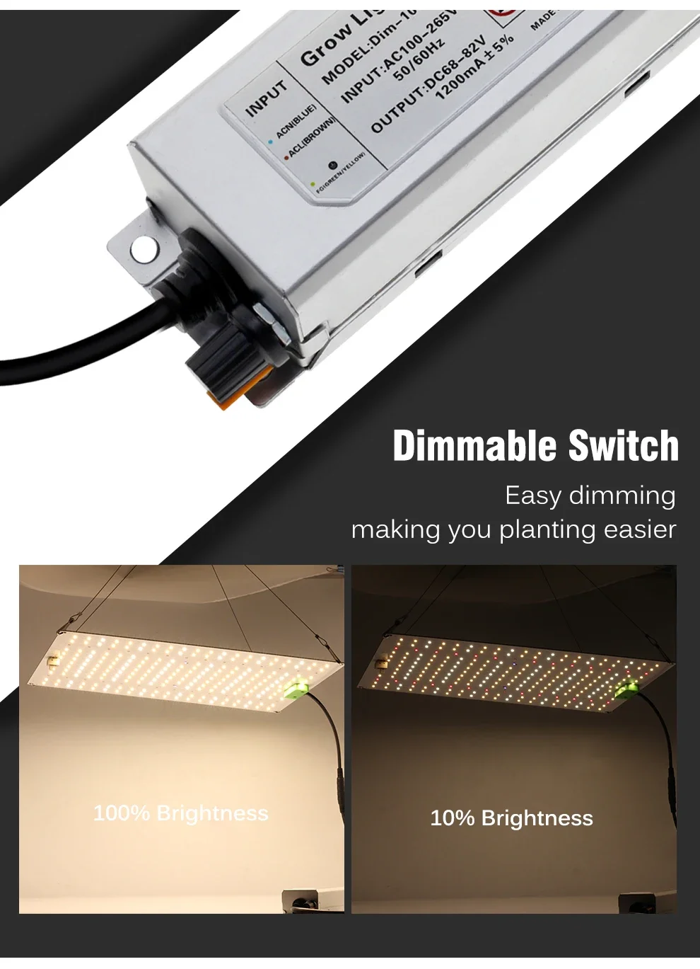 Description Picture 6 of itemNewest 65/85/120W Ultra-thin Full Spectrum LED Aluminum Growing Light Dimmable Grow Lamp for Greenhouse Plant Grow Lighting Hot