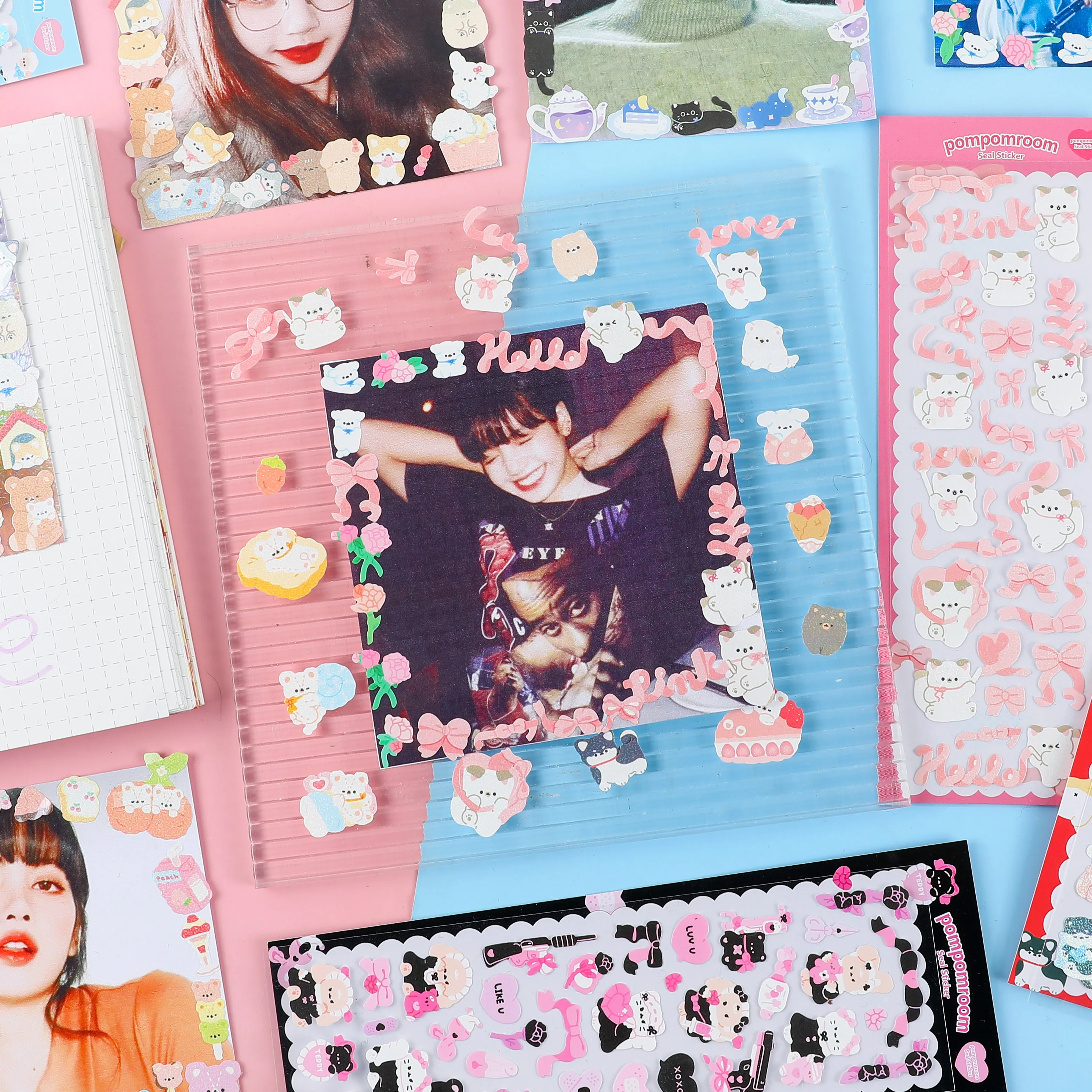 Sparkling Cute Kitty Cat Cartoon Sticker For Scrapbook Photo DIY Star Ribbon Sticker for Journal Laptop Album Decorative