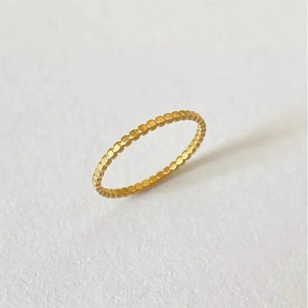 Gold Beaded Stainless Steel Rings for Women - Retro Statement Plain Band Knuckle Stacking Jewelry