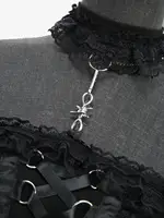New Gothic Corset Lace-trim Halter Top Solid Black Women Sexy Front Lace-Up Braided Corsets - Image 2