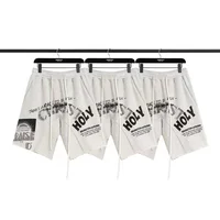 Top Quality 1:1 Streetwear RRR123 Graffiti Letters Print Shorts Mens Womens Trendy Loose Hip Hop Drawstring Breeches 1