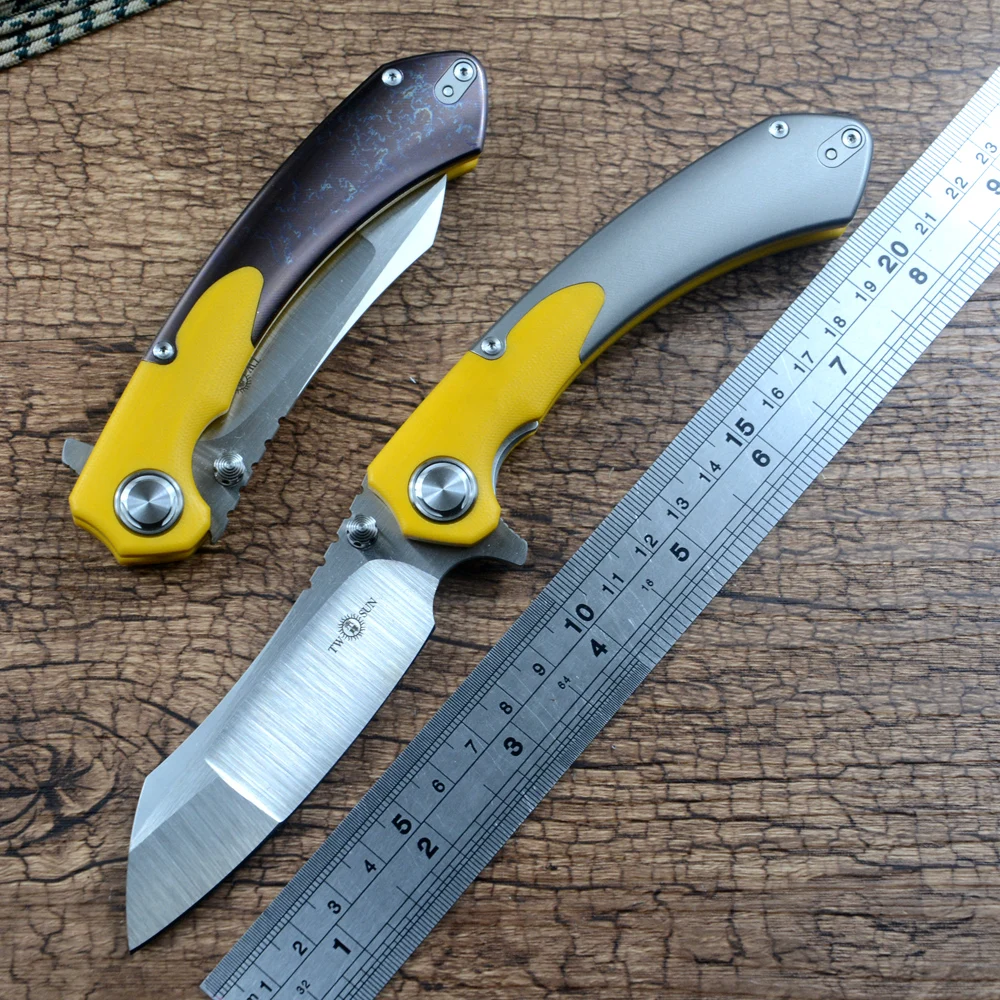 

TWOSUN TS214 Outdoor Hunting Folding Knife Razor 14C28N Blade Ceramic Ball Bearing Washer Fast Open G10 Titanium Handle