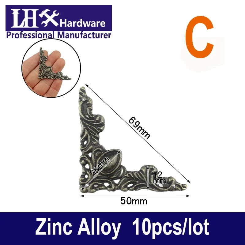Antique Zinc Alloy Jewelry Gift Box Wood Case Furniture Decorative Corner Protector 10pcs/lot YP96 G