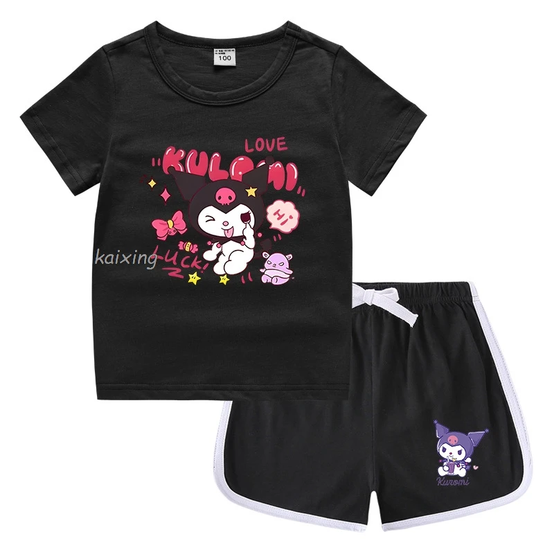 Costume Kuromi Melody pour enfants, joli t-shirt à manches courtes, ensembles de shorts pour filles, tenues sportives pour tout-petits, vêtements pour garçons, 2 pièces