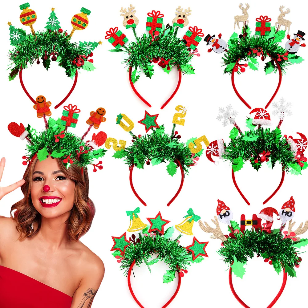New Year Number Headbands Christmas Decorations, Colorful Headbands, Elk And Snowman Headbands, Christmas Party Decorations