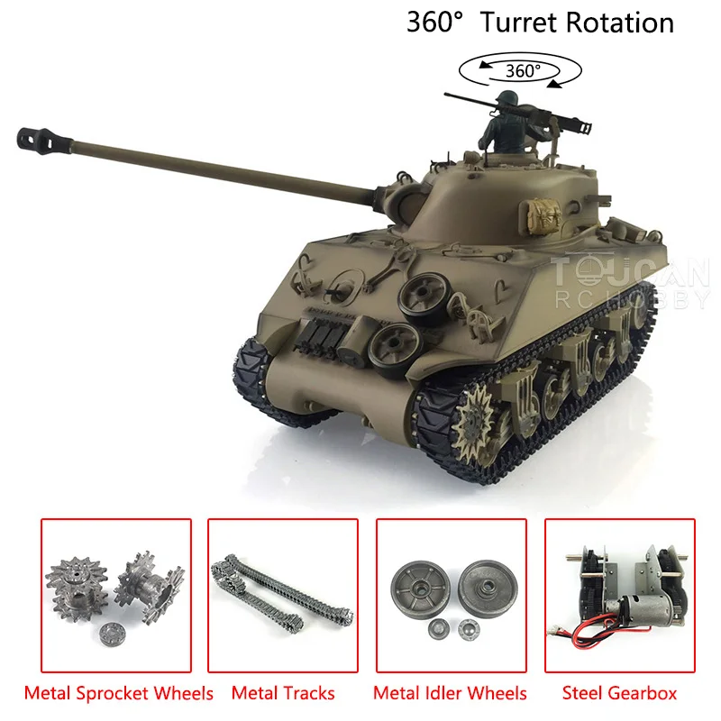 HENG LONG 1/16 Scale 7.0 Upgraded M4A3 Sherman RTR RC Tank 3898 W/ 360° Turret TH19784-SMT4 2
