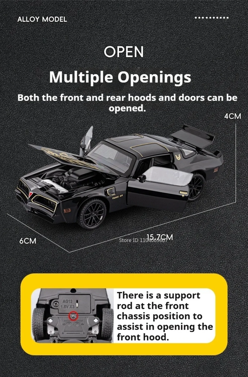 1:32 Firebird Viper Automodell Spielzeug Sound Licht Zurückziehen Fahrzeugtüren Geöffnete Legierung Druckgussmodelle Kinder Sammlerornamente – Detail 8