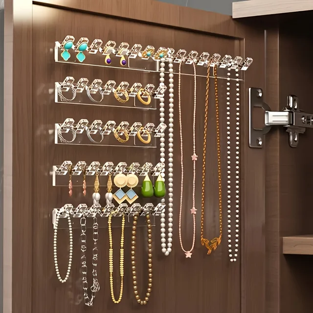 Organisateur de colliers auto-adhésif 3/6 pièces, organisateur de bijoux multifonctionnel peu encombrant, support de collier mural 1
