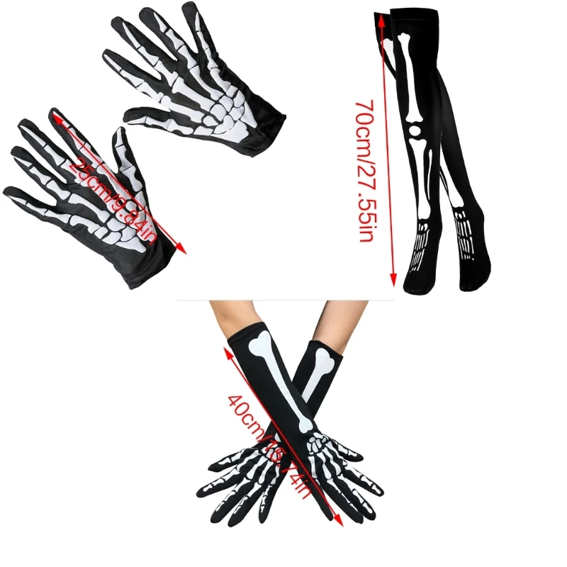 Cosplay Gloves Glowing Skeleton Stocking Set For Halloween Party