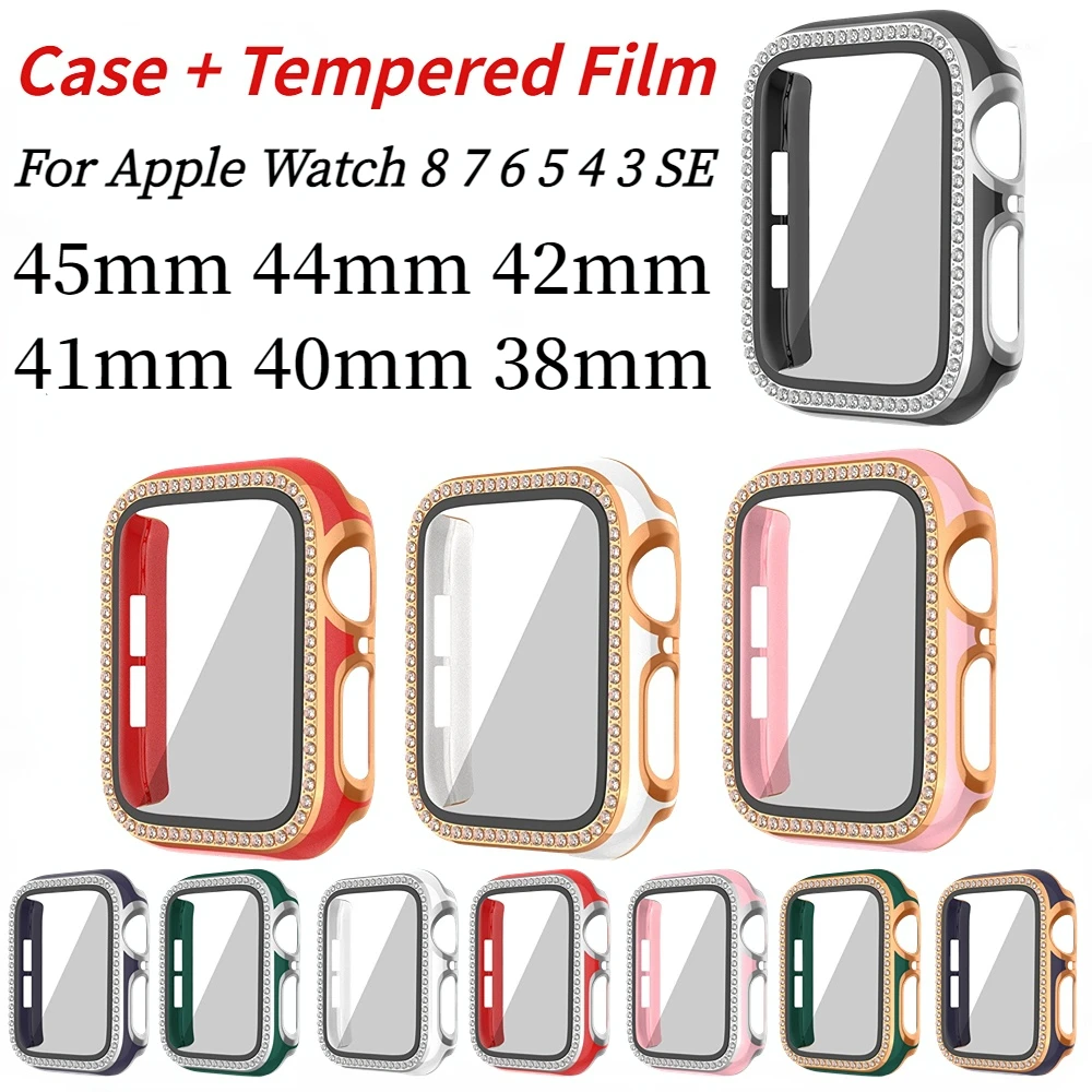 

Tempered Film + Case for Apple Watch 45mm 41mm 44mm 40mm 42mm 38mm All-round protective shell for iWatch Series 8 7 6 5 4 3 2 SE