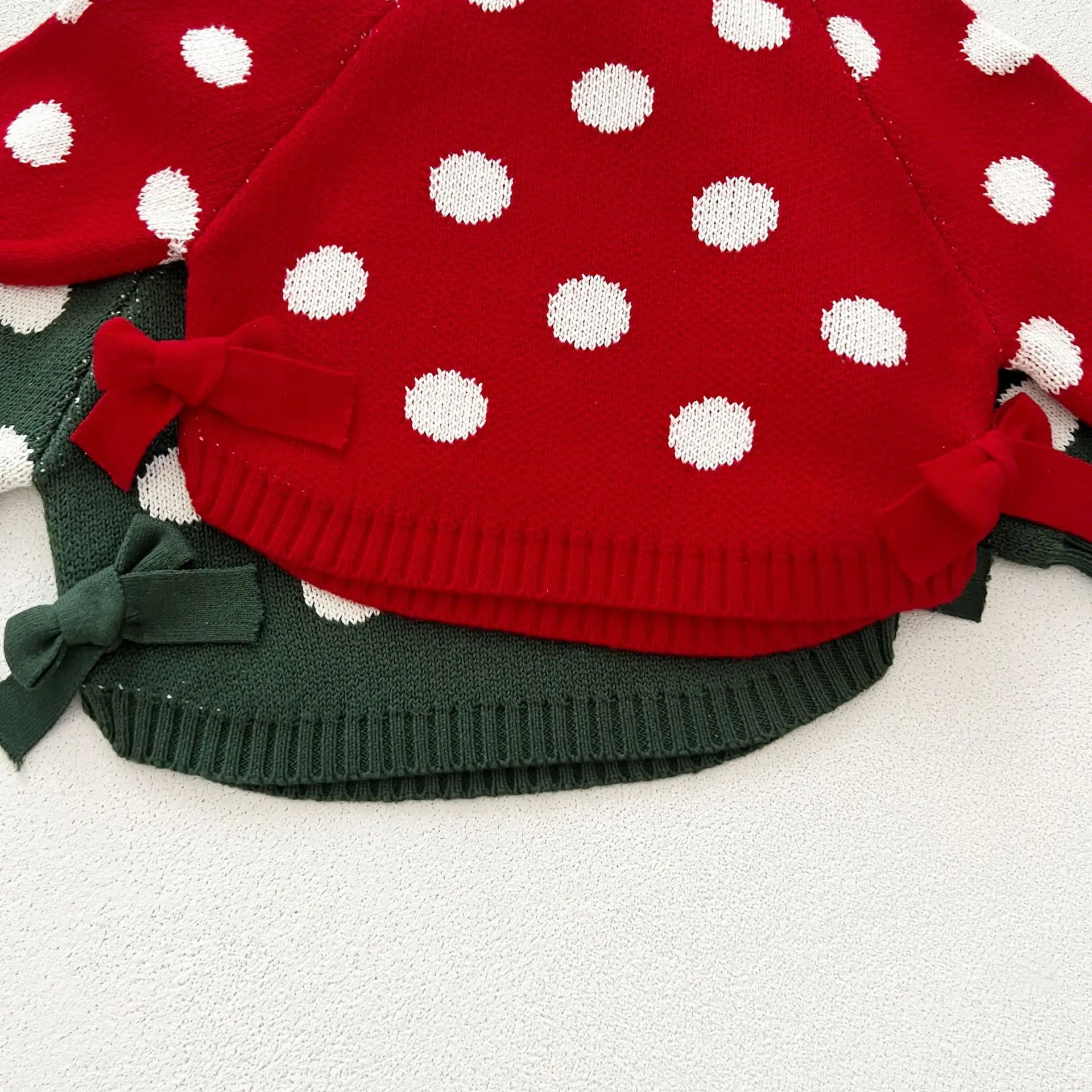 Autumn Newborn Infant Baby Boy Girls Dot Pullover Bow Sweater Knit Long Sleeve Jacket Kids Onepiece Fashion Baby Clothing