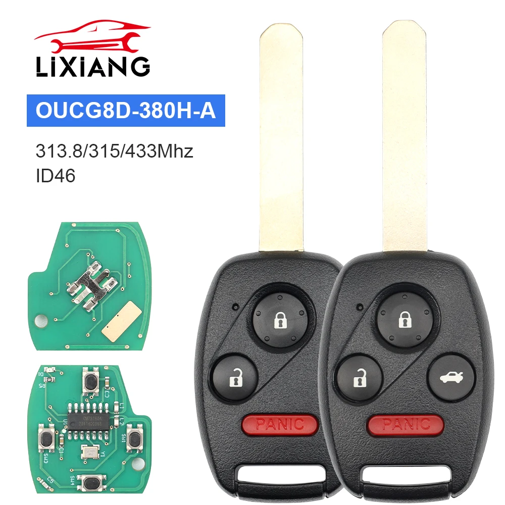 LIXIANG 2/3/2+1/4 Buttons Car Key 313.8MHZ OUCG8D-380H-A With ID46 Chip Remote Control Key For Honda Accord 2003-2007