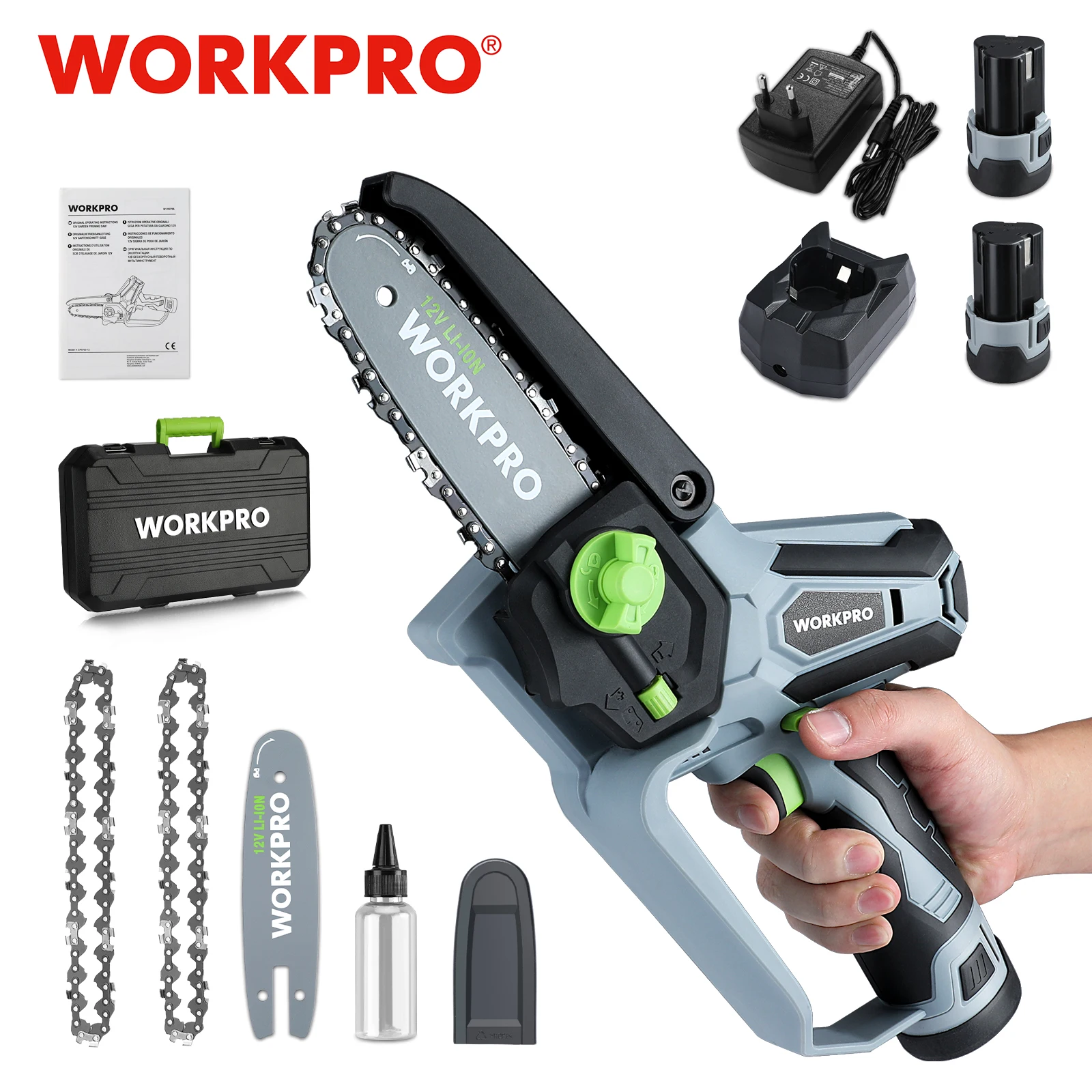 12V Mini Chainsaw Portable Electric Pruning Saw Rechargeable Small Wood Spliting Chainsaw Woodworking Tool for Garden