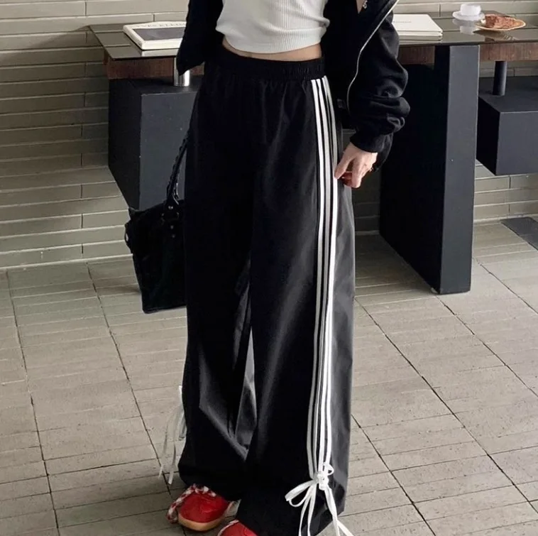 Women's Striped Sweatpants Baggy Casual Y2k Streetwear Elastic Waist Wide Leg Pants Sporting Trousers Clothes 90s Gothic Hiphop
