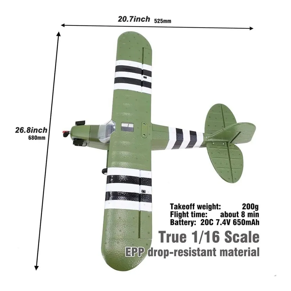 CoolBank Model Piper J3 CUB 1/16 Scale 680mm Wingspan 3D/6G Switchable EPP RC Airplane Warbird RTF Mode 2 6