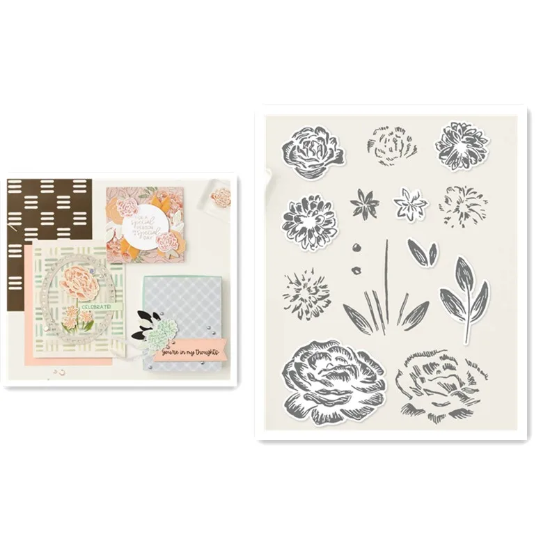 

Flower Stem Petal Clear Stamps And Metal Cutting Dies Decorative Scrapbooking Handmade Diy Paper Card Photo Album Embossing 2023