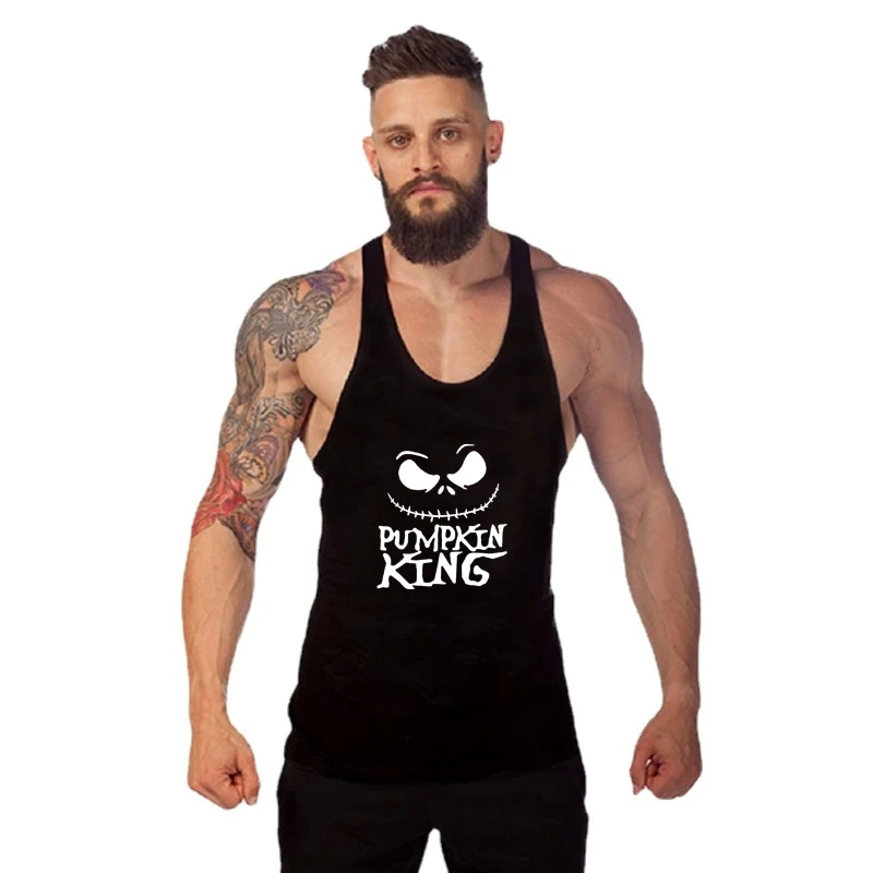 

Women tank Gym t-gym tank top men Halloween Pumpkin Letter Print Gym t-shirt man Gym t-gym tank top men man Cartoon Cotton Woman