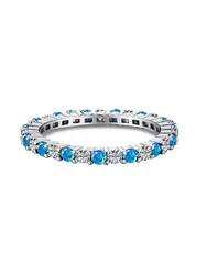 Sterling Silver Shimmering Zircon Stackable Ring for Women - Elegant Daily Wear and Party Jewelry (Silver Light Blue)