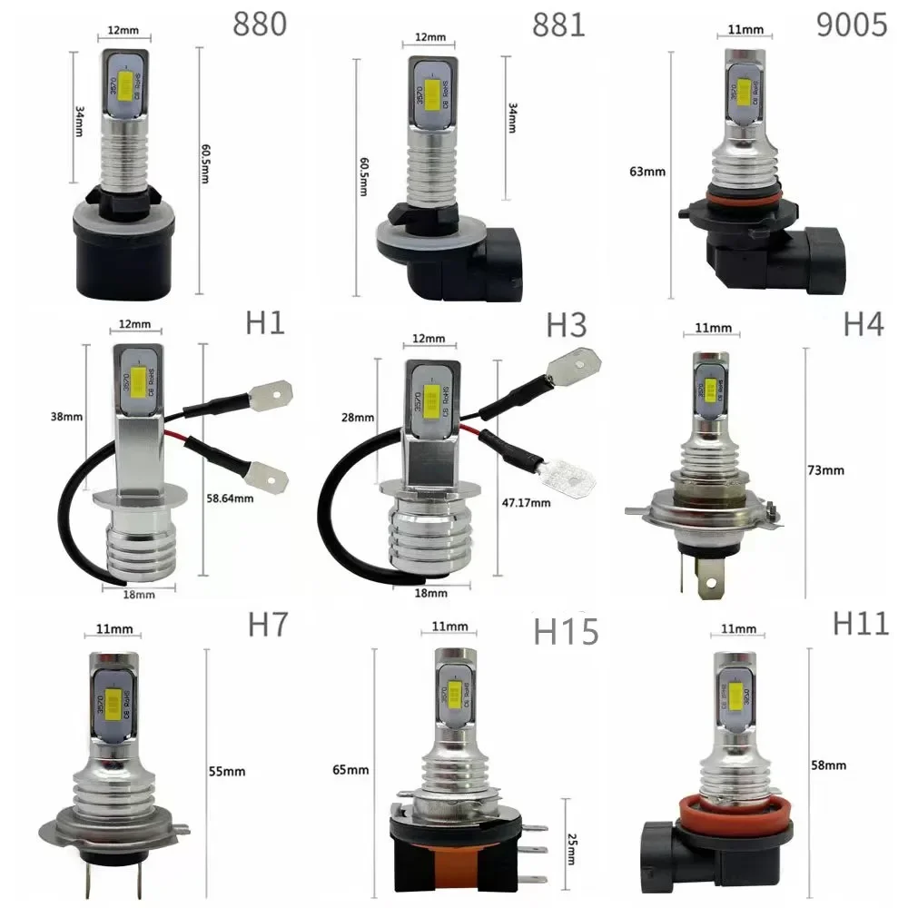 2PCS H1 Led Car Headlights 880 881 9005 9006 H3 H15 H4 H7 H11 Auto Bulb High Low Beam Long Distance Fog Lamp Lights 12V 6000K led lights led bulbs led headlights led car lights led car headlights car headlamps