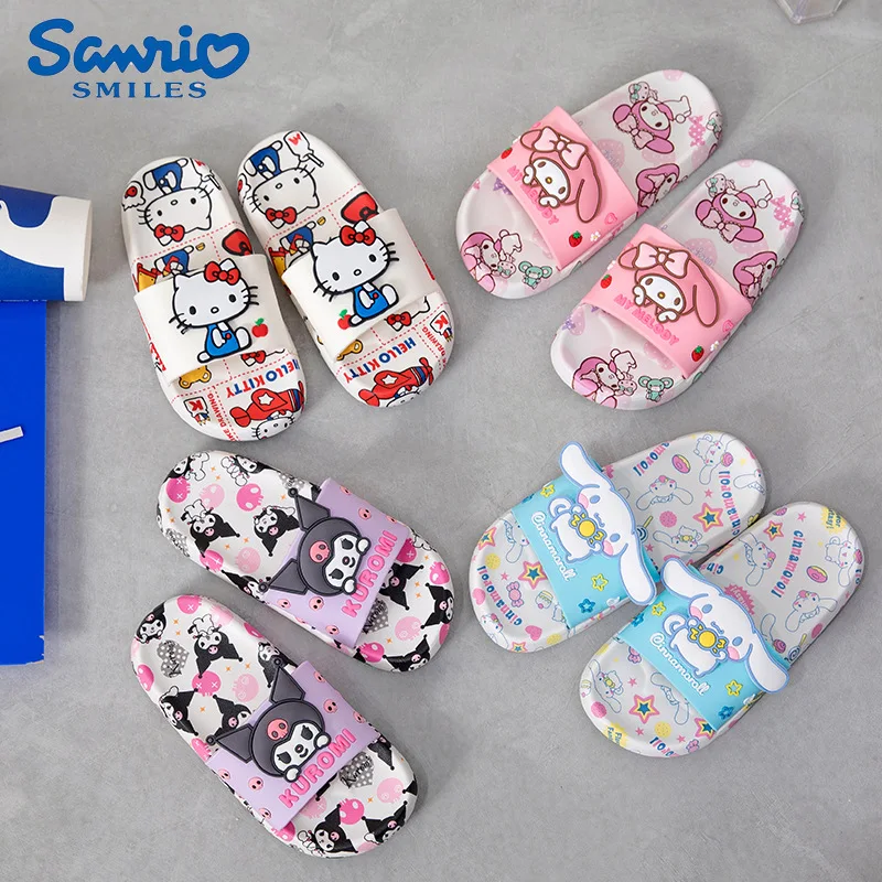 

Тапочки детские с милыми рисунками из аниме Hello Kitty Sanrio, Нескользящие, летняя пляжная обувь для детей и родителей, для ванной комнаты