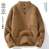 Trendy Solid Color Men Knitted Sweaters Half High Collar Button Pullover Tops Autumn Winter Versatile Knitwear Men Clothing 5