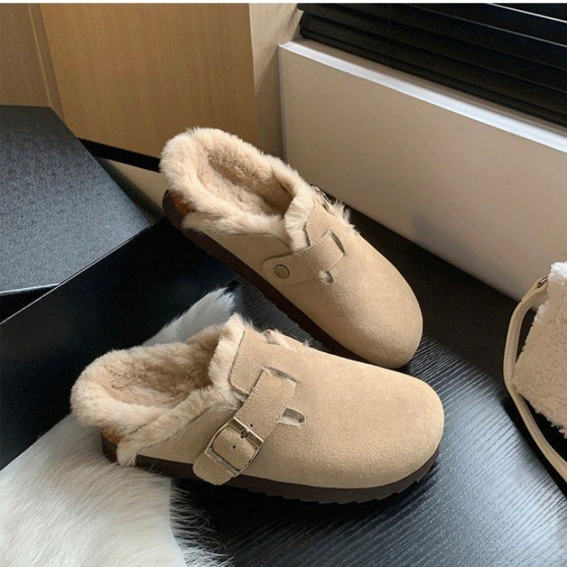 

Меховая интегрированность ~ Ботинки женские 2023 осень и зима новые теплые шлепанцы на одной ноге с носком полутапочки