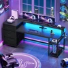 59" Office Desk, Reversible, Drawers & Storage, Gaming Desk with LED Lights & Power Outlet 1