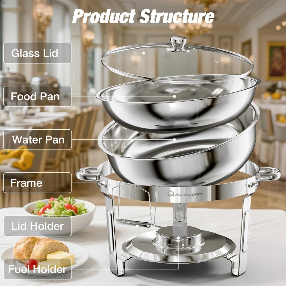 Stainless Steel Round Chafing Dish Buffet Set for Catering and Parties