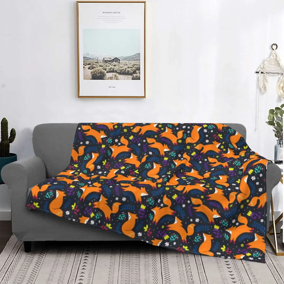 

Frolicking Foxes Blanket Cute Animal Fox Warm Bedspread Plush Ultra Soft Cover Flannel Throw Blanket Bedding Bed Travel Velvet