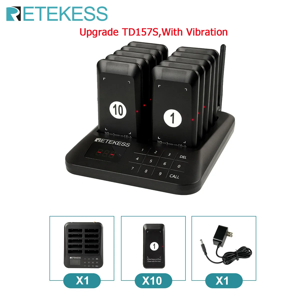 Retekess TD157S Wireless Calling System Pager Restaurant Buzzer Beeper Bell Receivers Coasters For Food Truck Cafe Bar Clinic wireless calling system
