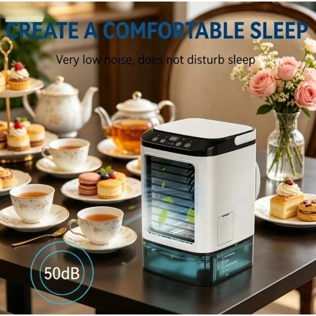 Mini climatiseur portable 3 vitesses, réservoir d'eau de 900 ml, lumière nocturne 7 couleurs pour chambre à coucher, bureau 1