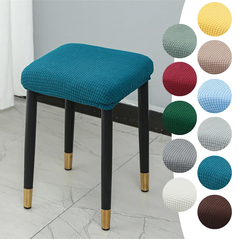 Solid Color Dressing Stool Cover Elastic Square Seat Cover Chair Protector Stretch Slipcover Removable Dust Cover Home Products