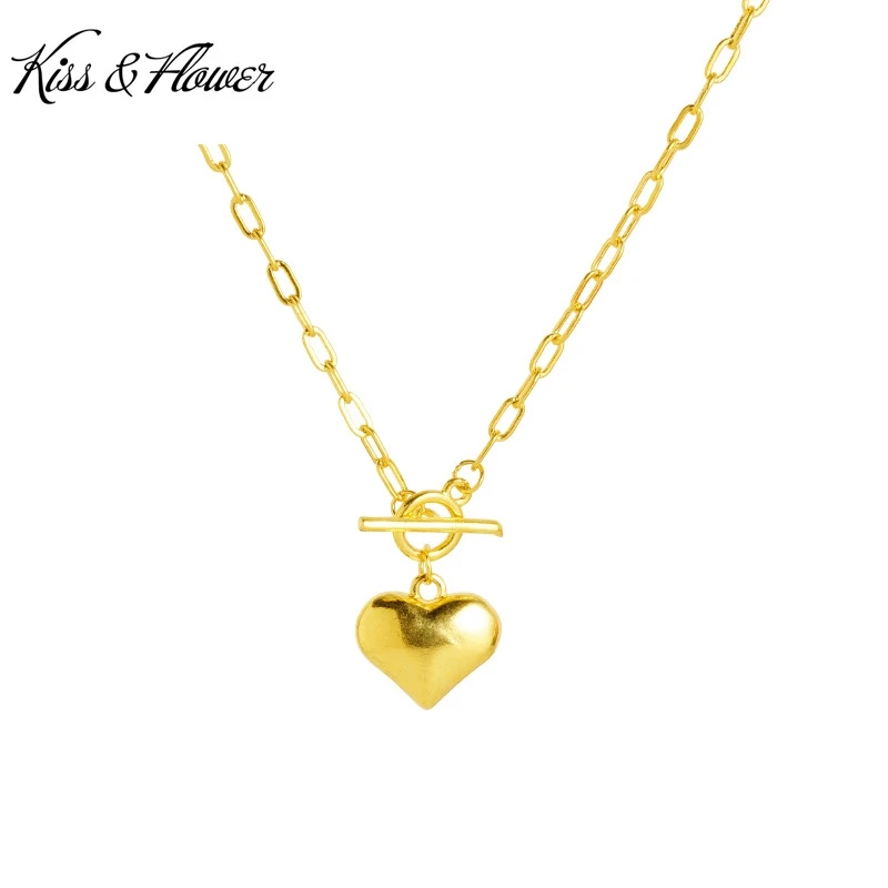 

KISS&FLOWER 24KT Gold Heart Jewelry Sets For Women Necklace+Ring Fine Jewelry Wholesale Wedding Party Bride Ladies Gifts JS61