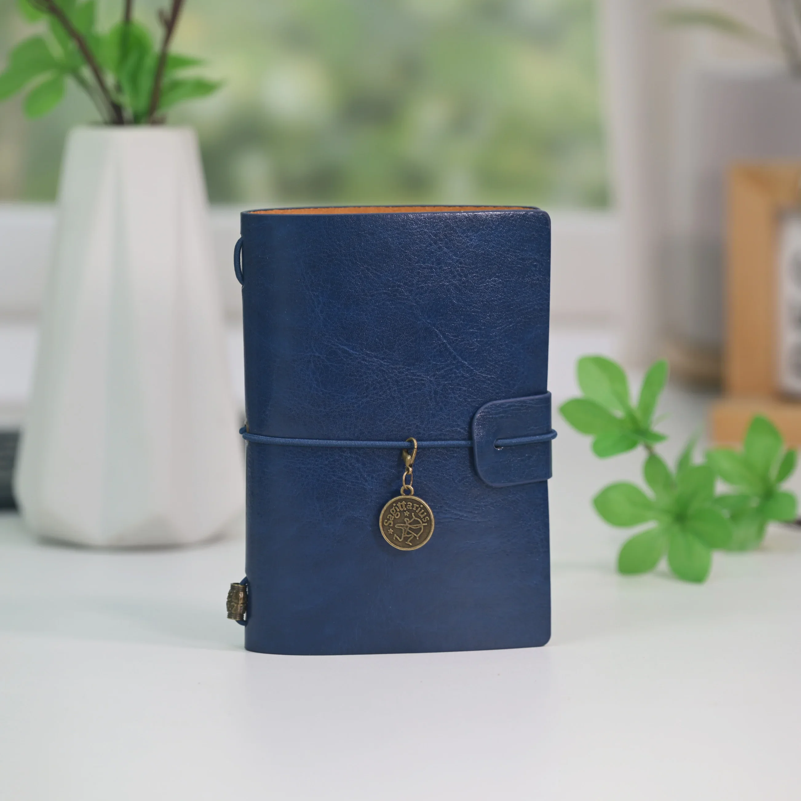 Compact PU Leather Refillable Travelers Notebook with Round Charm - Gift Pocket Diary