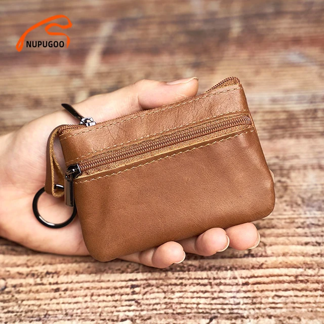 Genuine Leather Mini Coin Purse for MenTop Layer Cowhide Wallet Women  Zipper Vintage Card Bag Short Lady Wallet Key Case NZPJ