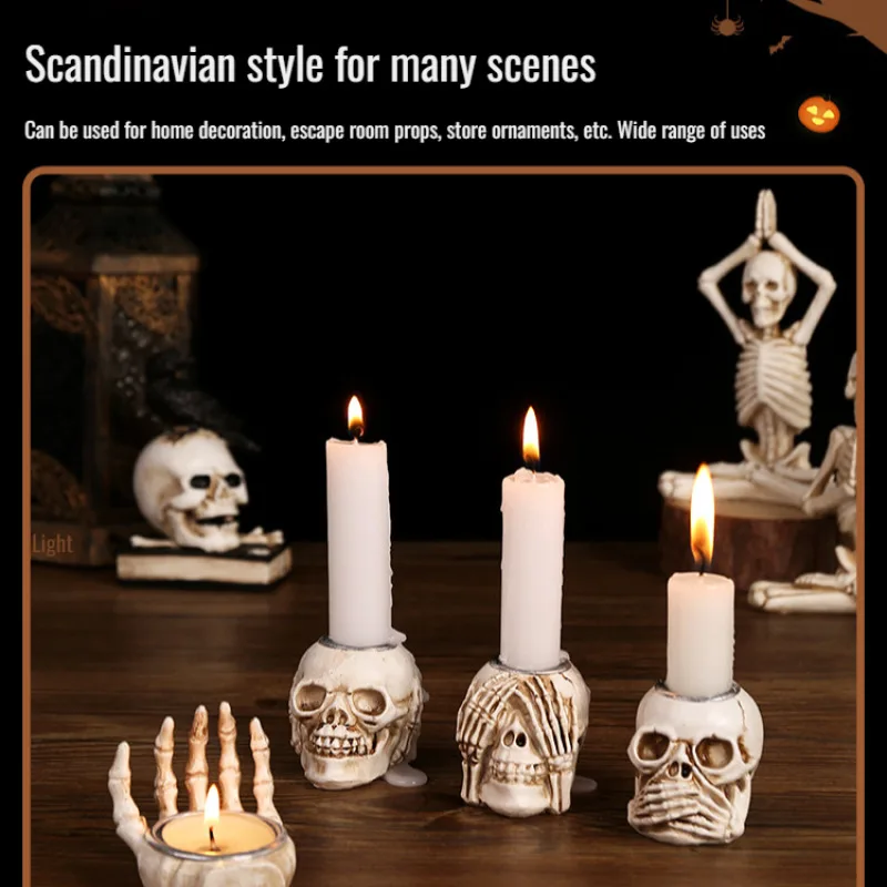 Horror Skull Candlesticks Escape Room Decorations Halloween Ghost Festival Movie and Drama Props