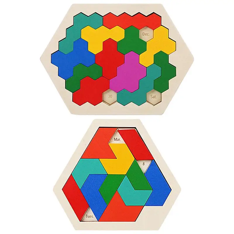 

Hexagonal Wooden Puzzles Early Educational Toys Children Kids Preschool Tangram Board Brain IQ Test Game Montessori Toys Gifts