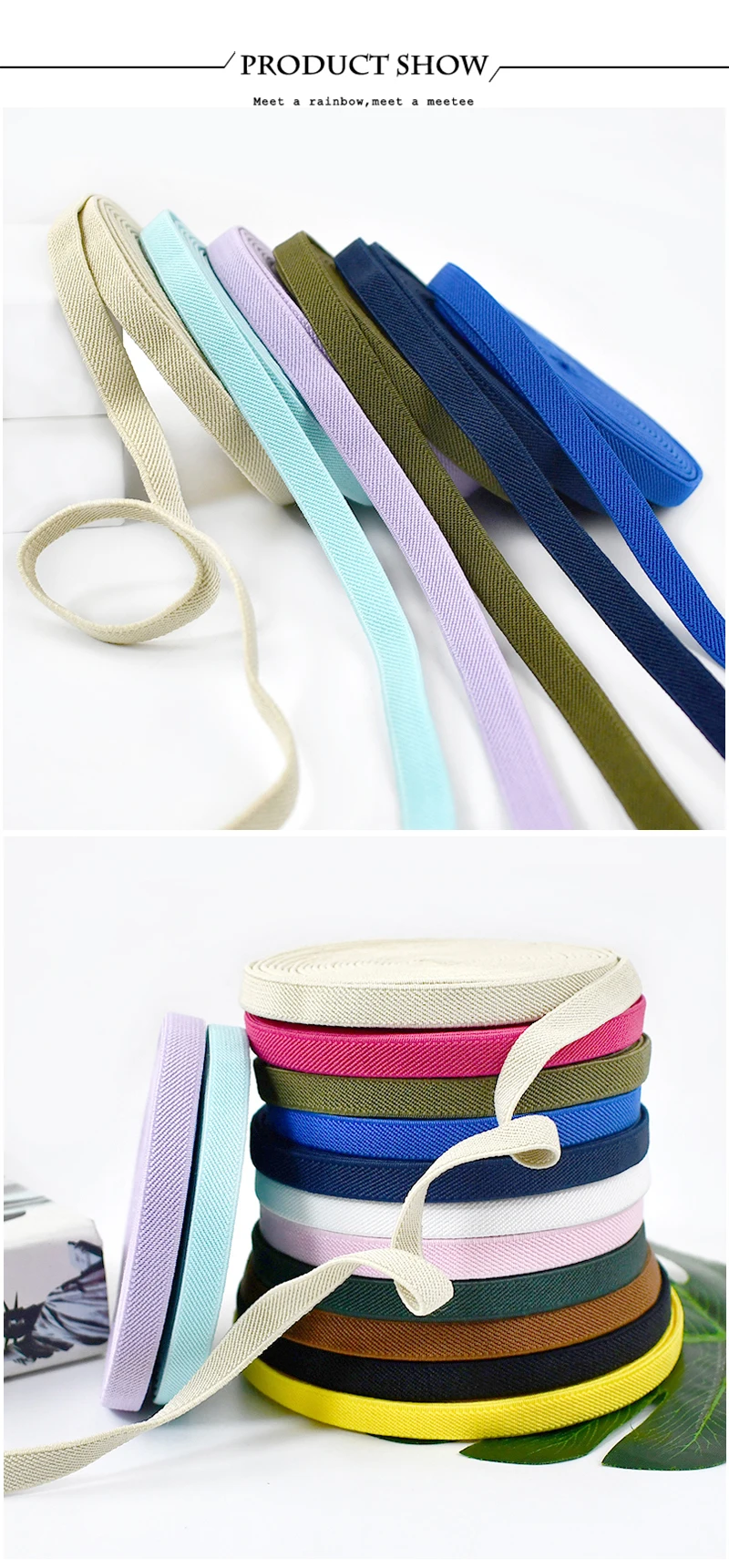 Meetee 5/10M 10mm 3/8'' Polyester Elastic Band Soft Bia Strap Belt Rubber  Bands Rope DIY Flat Binding Spring Webbing Tape