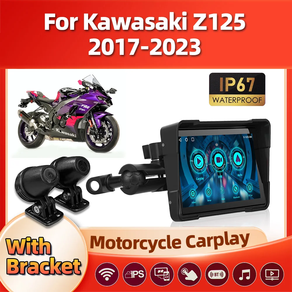 5 inch Motorcycle Wireless Carplay IP67 Waterproof Monitor Android Auto Moto Car Play For Kawasaki Z125 2017-2020 2021 2022 2023